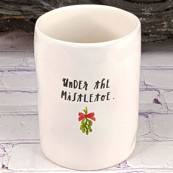 Rae Dunn UNDER THE MISTLETOE Ceramic Cup Candle Holder - Picture 1 of 6